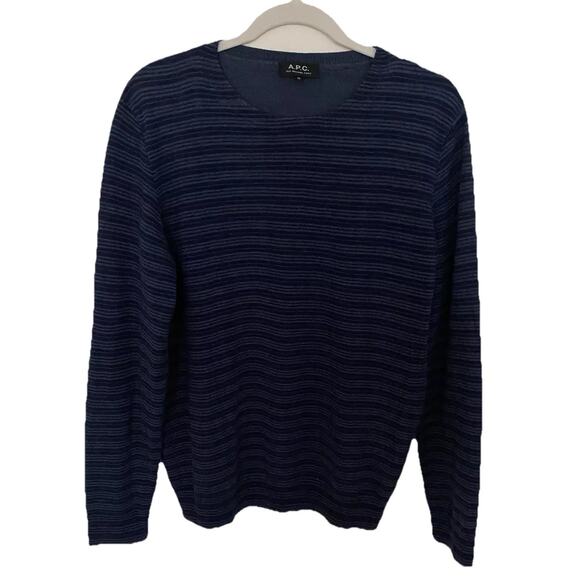 A.P.C. Rue Madame Paris Mens Blue Stripe Wool Sweater M Normcore Preppy Classic - Picture 1 of 7